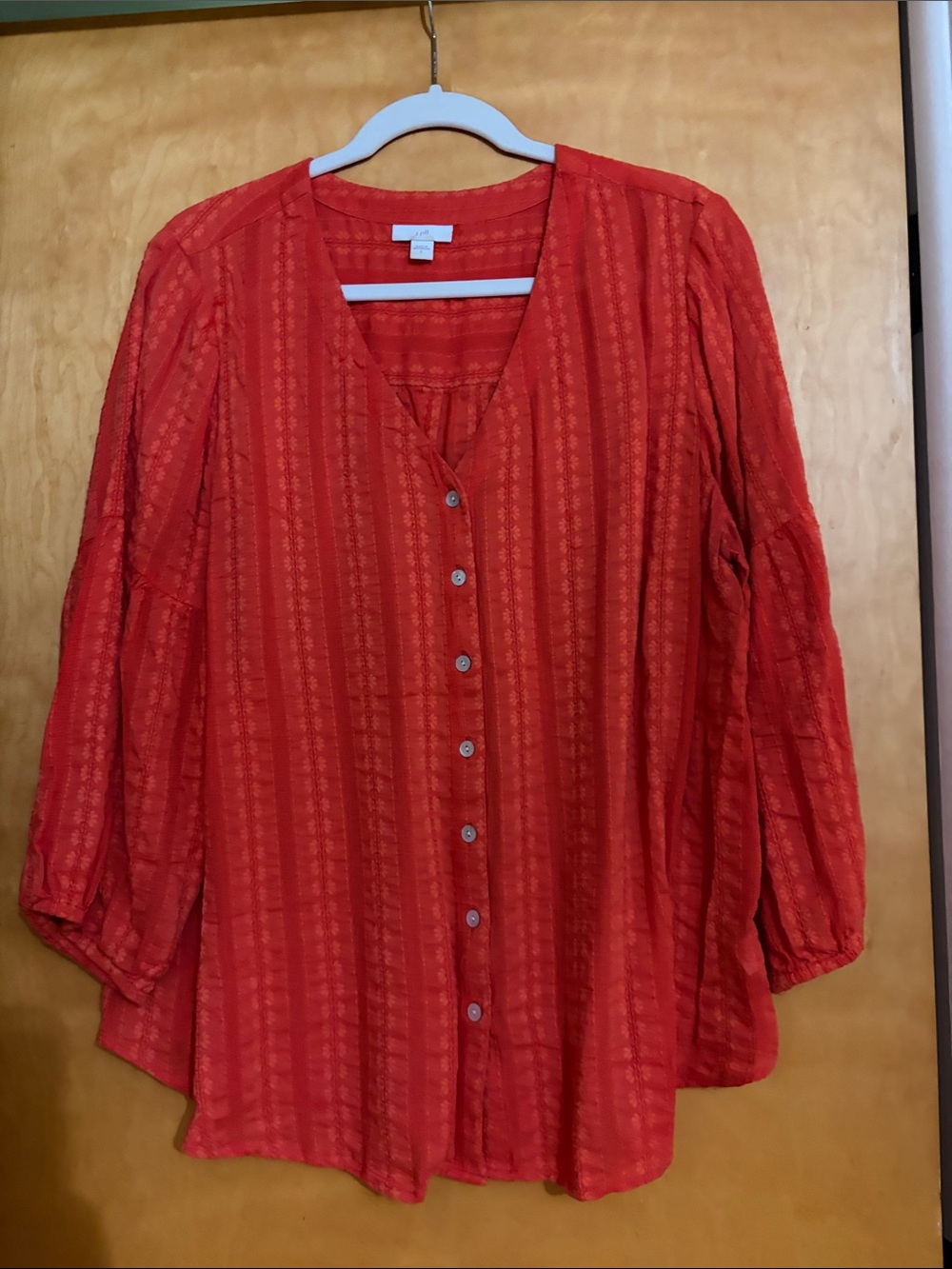 J.Jill Orange Button-Front V-Neck Long Sleeve Blouse